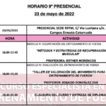 Horario Jornada 9 – II Curso Especialista en Entrenamiento de Fuerza en Fútbol